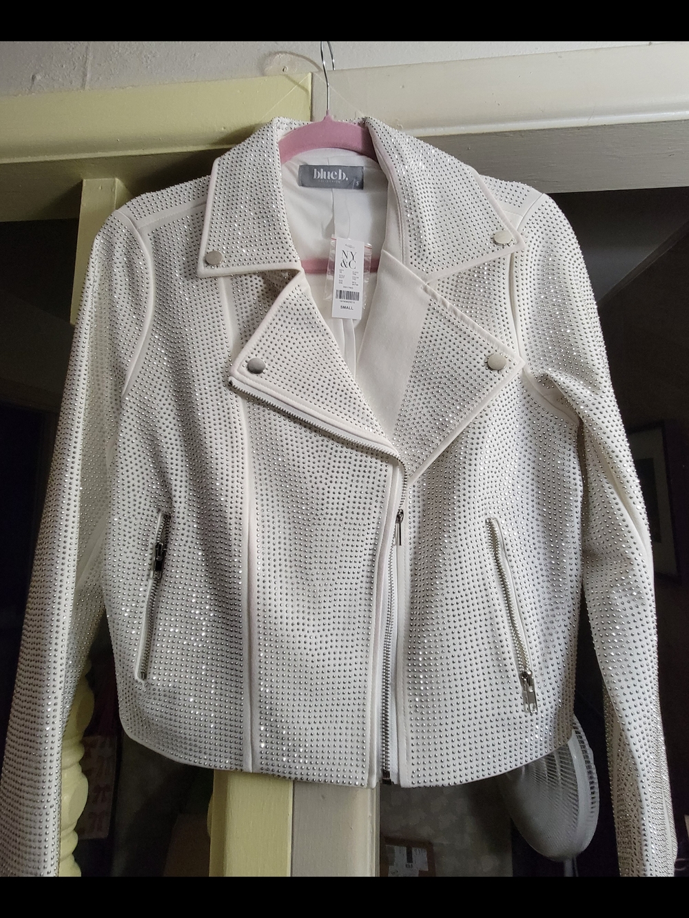 NY&C White Studded Perforated Moto Jacket